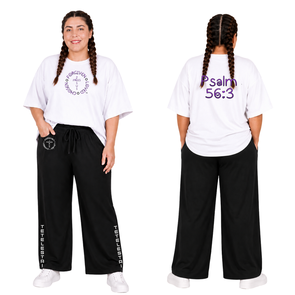 Jesus Frees - SICU Oversized Short Sleeve Women's Shirt - Font 303 Purple -  Psalm 56:3