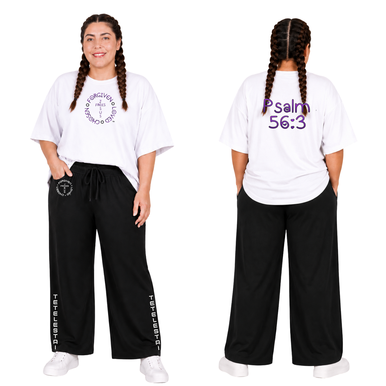 Jesus Frees - SICU Oversized Short Sleeve Women's Shirt - Font 303 Purple -  Psalm 56:3