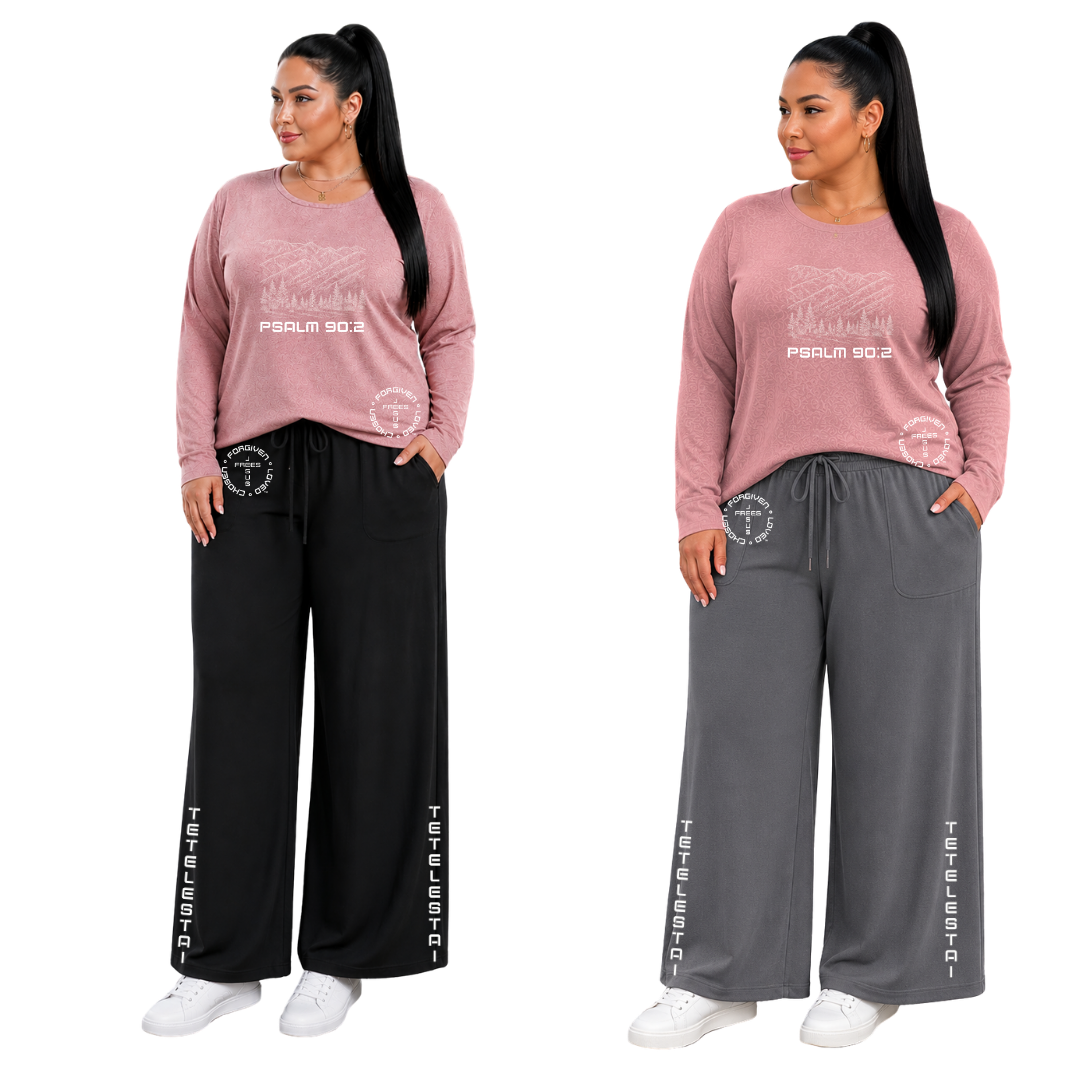 JOELL WOMEN'S LONG SLEEVE CREW NECK SHIRT - MONTANA MOUNTAINS FONT 49 WHITE