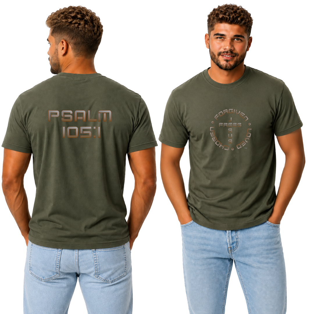 Jesus Frees - G20 Military Green Ultra Cotton Men's T-Shirt - Font 49 Brown Gray Fade