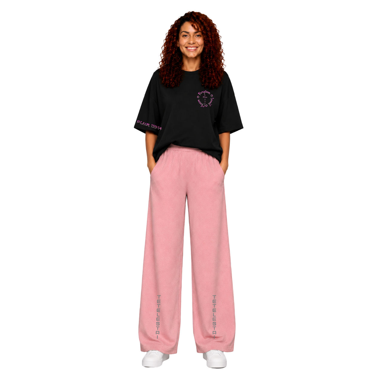 Jesus Frees - SICU Oversized Short Sleeve Women's Shirt - Font 223 Pink Gray Psalm 139:14