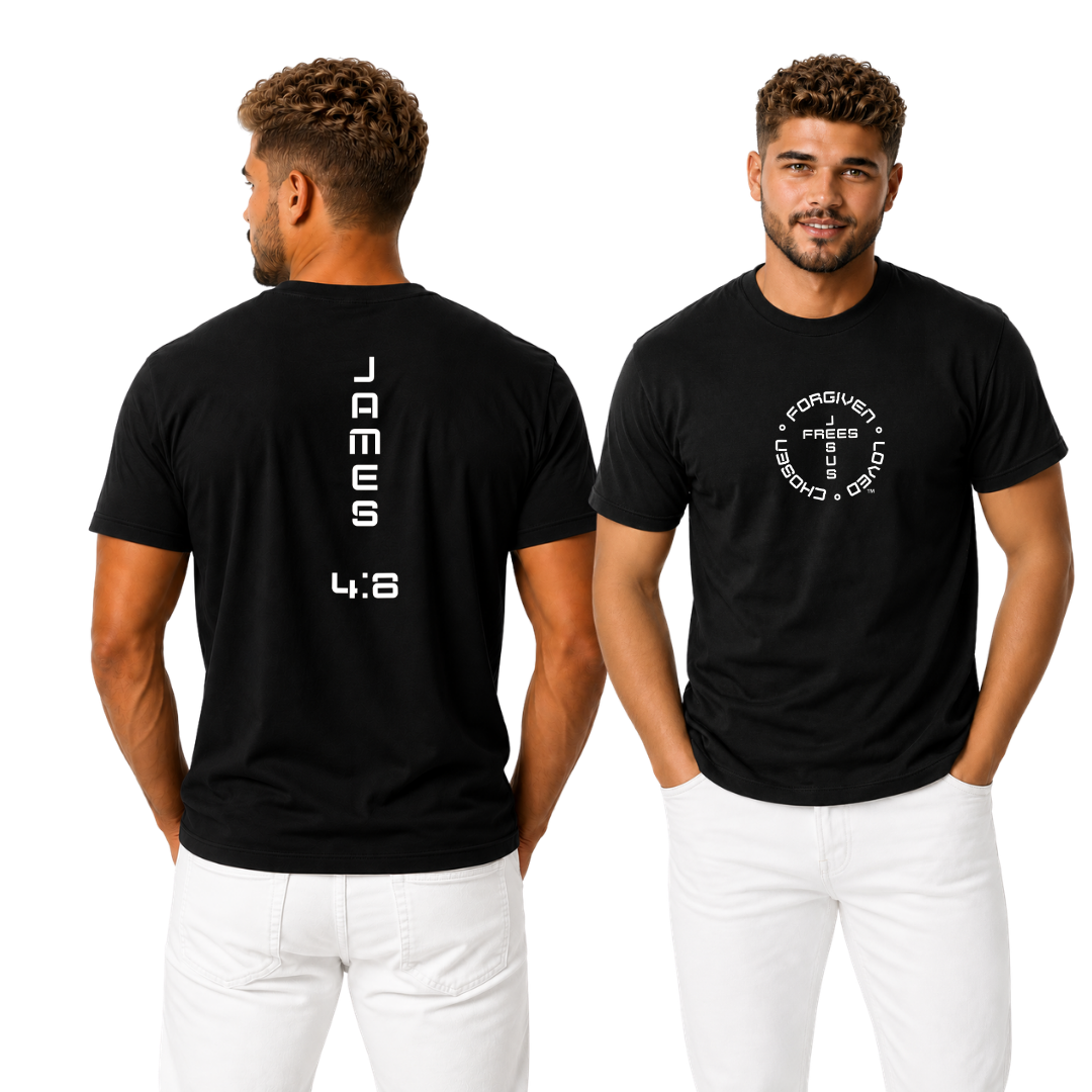 Jesus Frees - G20 Black Ultra Cotton Men's T-Shirt - Font 49 White