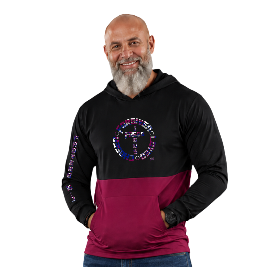 Jesus Frees™ Apparel | AE Men's Christian Scripture Mesh Hoodie | Font 153 Navy-Burgundy Camo