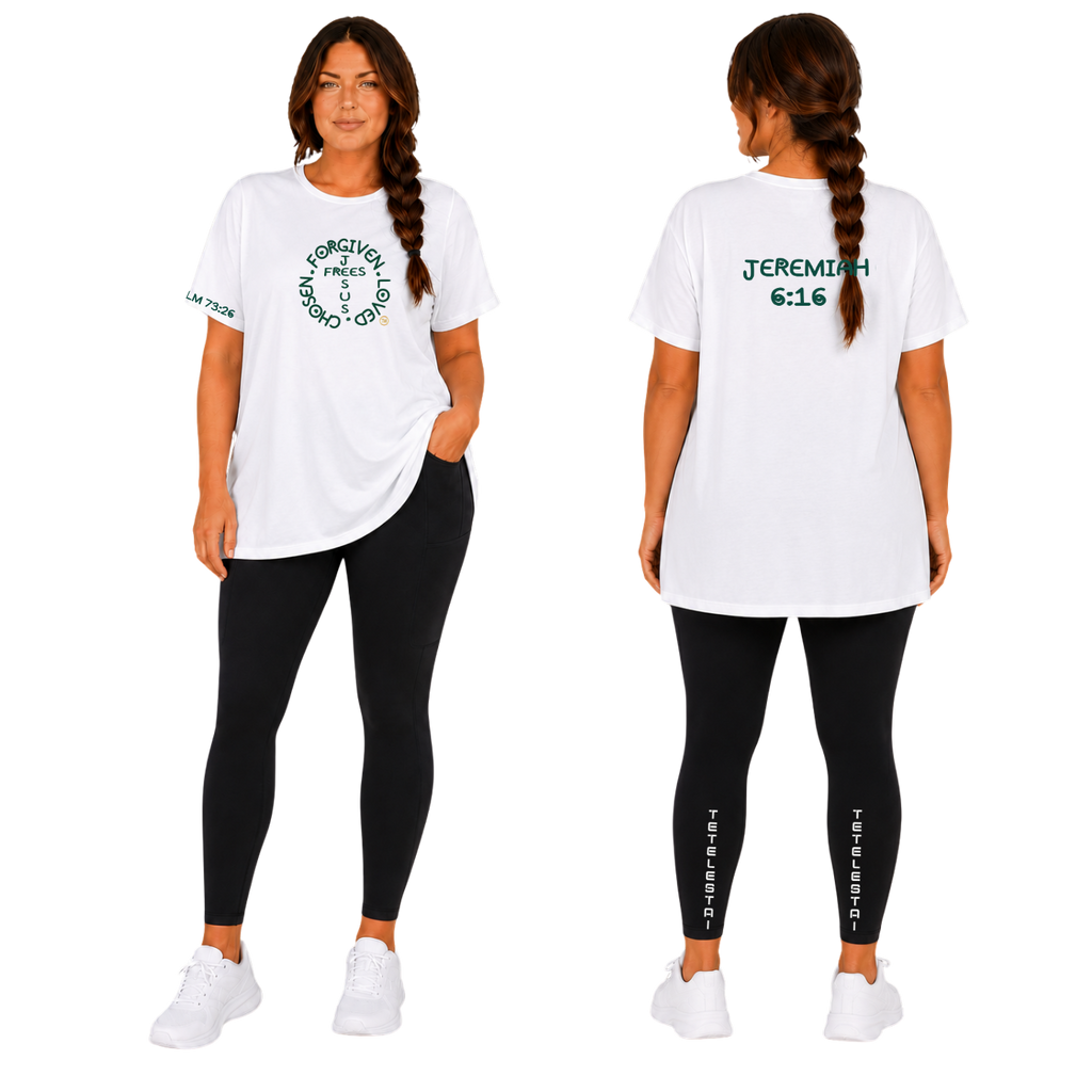 Jesus Frees - G64 Soft Style White Cotton Women's T-Shirt - Font 303 Dark Green