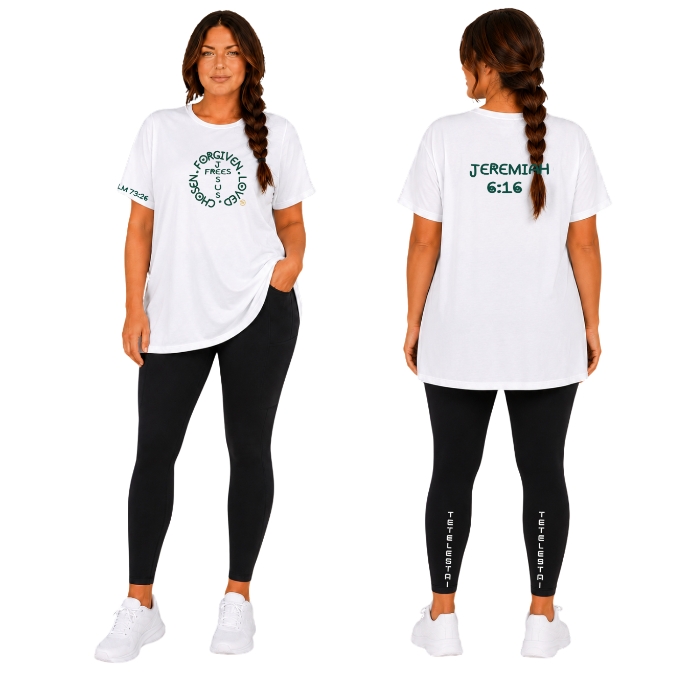 Jesus Frees - G64 Soft Style White Cotton Women's T-Shirt - Font 303 Dark Green