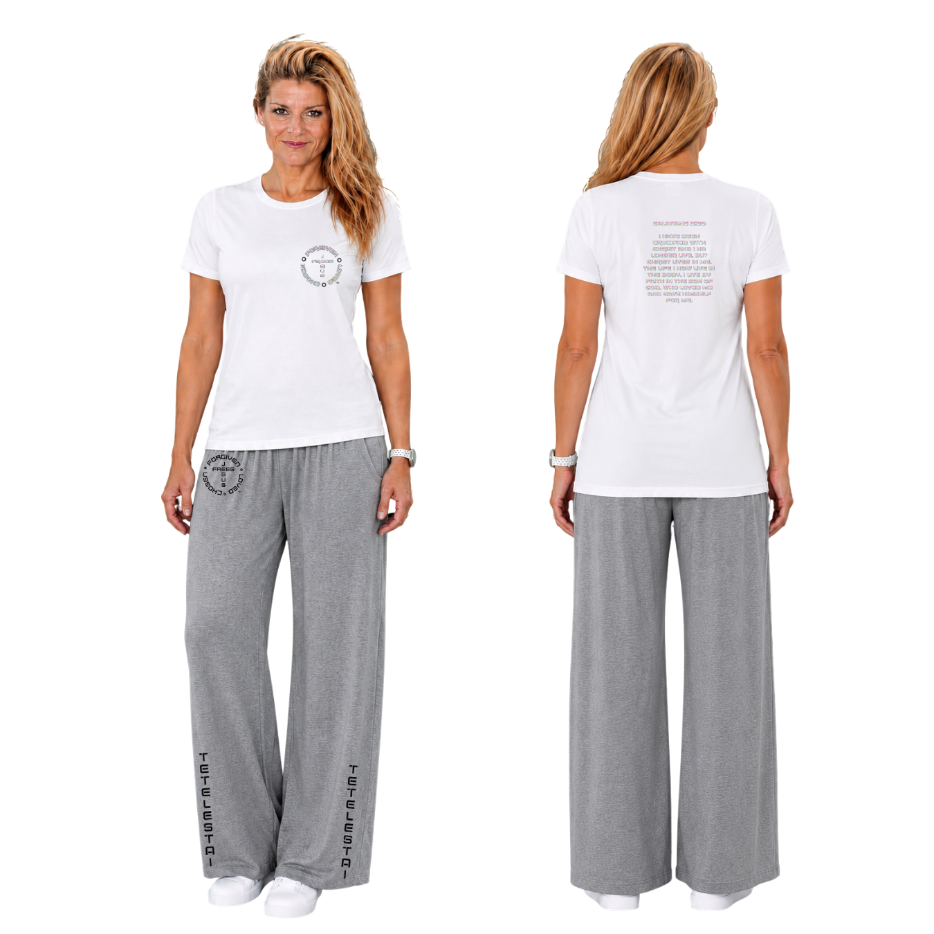 Jesus Frees - G64 Soft Style White Cotton T-Shirt - Font 126 Multi Pastel - Galatians 2:20