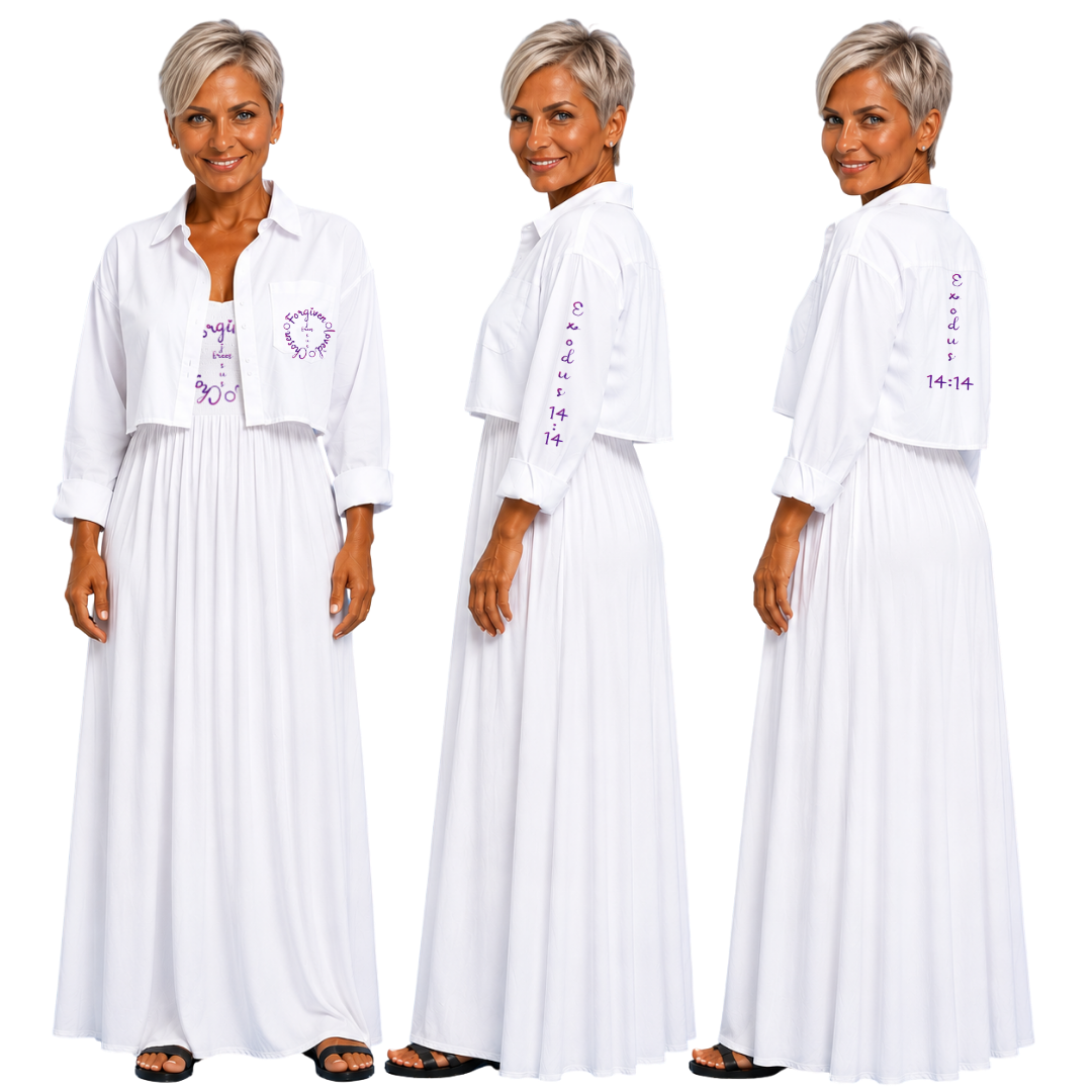 Jesus Frees - Long Maxi Dresses with Pockets - Short Sleeve - Font 223 Purple
