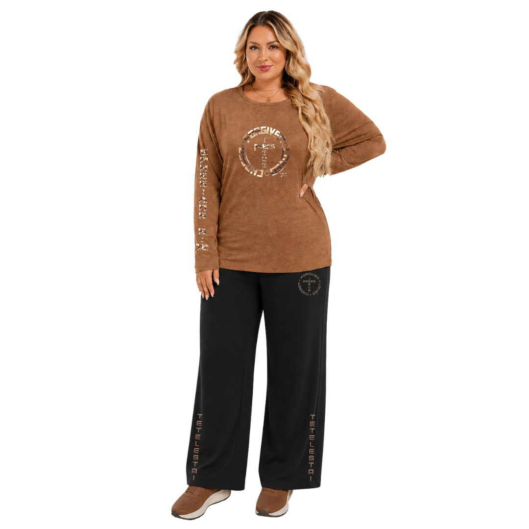 Jesus Frees - Joell Women's Long Sleeve Coffee Heather Crew Neck Shirt - 153 Sand Camo