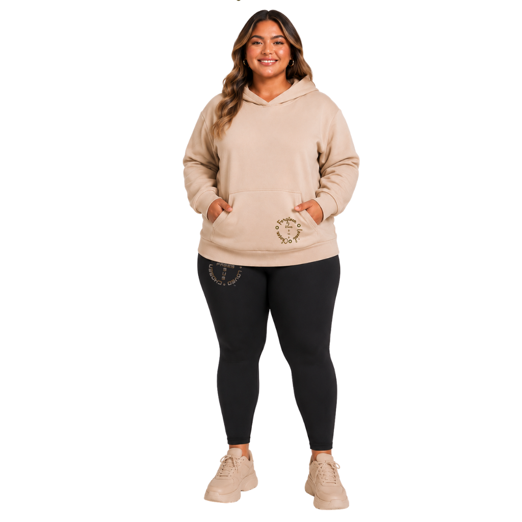 Jesus Frees™ Apparel | Women's Beige Long Sleeve Scripture Hoodie | Font 223 Brown | Tino
