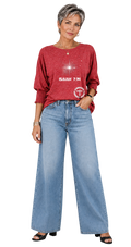 Jesus Frees - DK Women's Boat Neckline 3/4 Elastic Cuff - 153 Star of Bethlehem - Racing Red