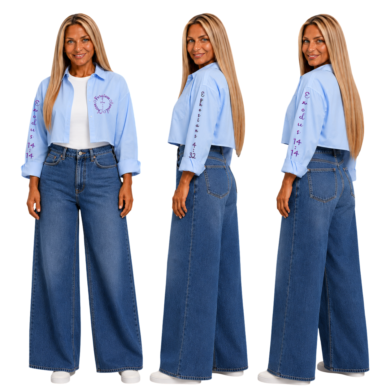 Jesus Frees | Cropped Lite Long Sleeve Light Blue Summer Jacket | Font 223