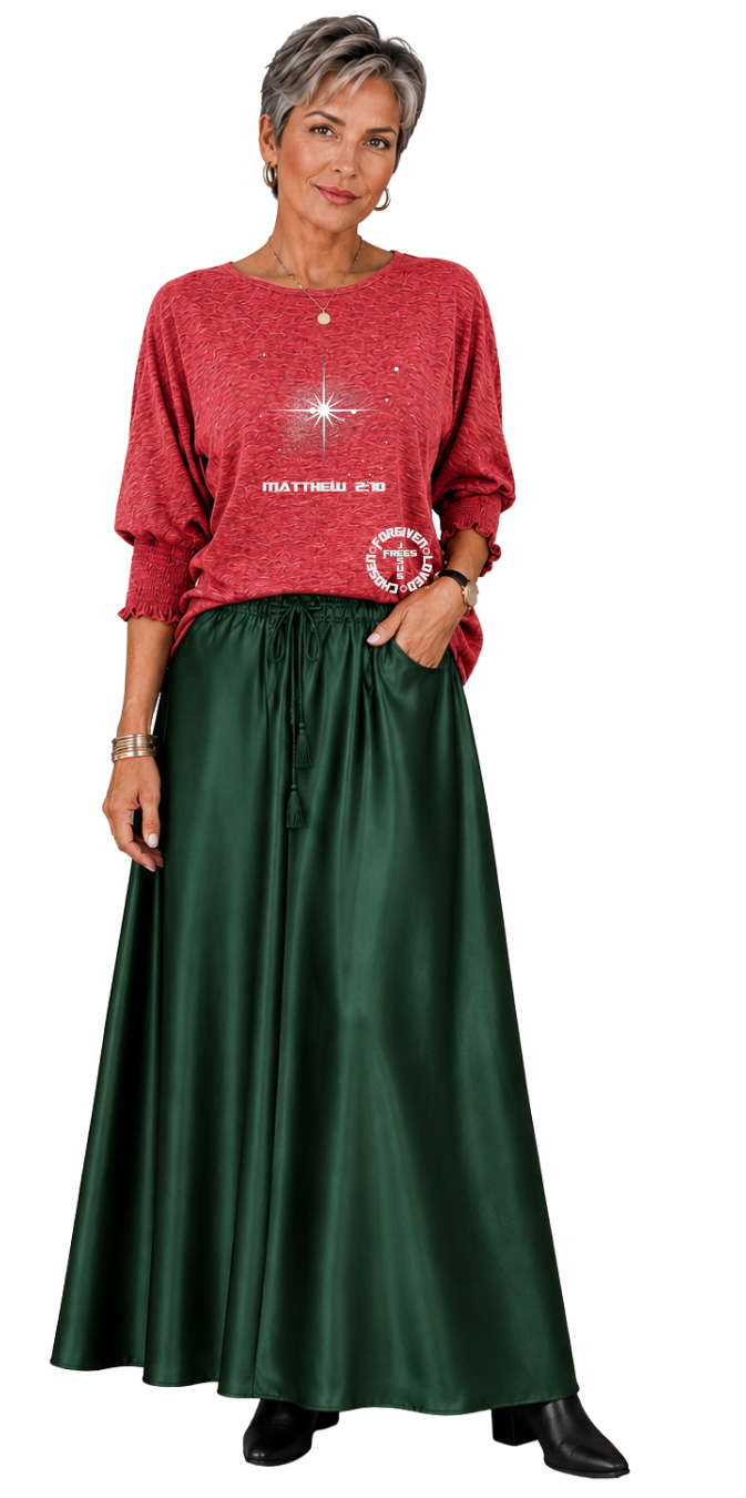 Jesus Frees - DK Women's Boat Neckline 3/4 Elastic Cuff - 153 Star of Bethlehem - Racing Red
