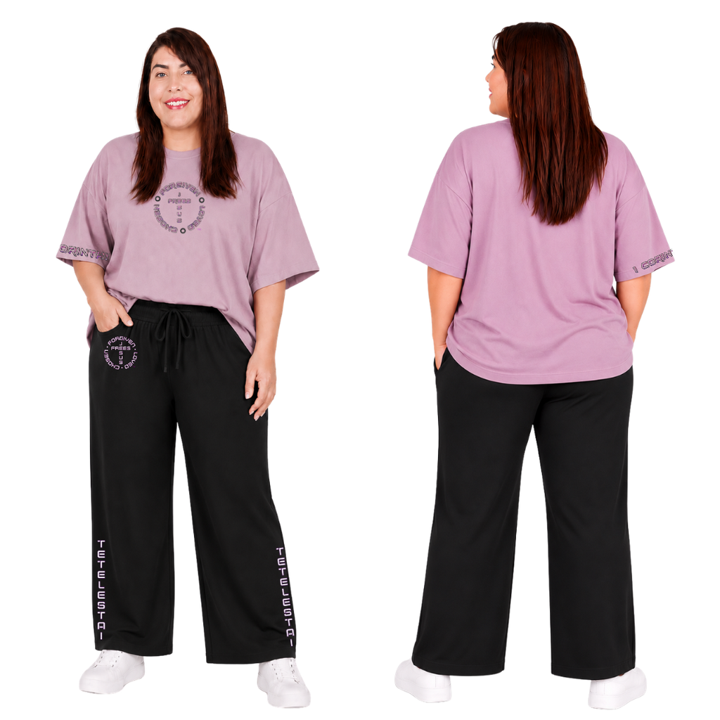 Jesus Frees - SICU Oversized Short Sleeve Women's Shirt - 1 Corinthians 13:4 - Font 126 Pink & Black