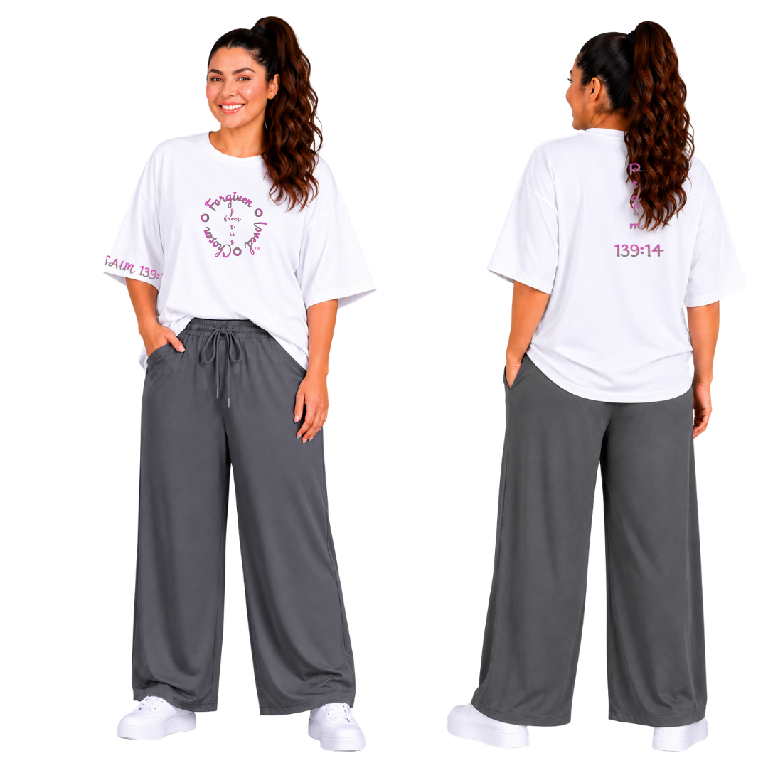 Jesus Frees - SICU Oversized Short Sleeve Women's Shirt - Font 223 Pink Gray Psalm 139:14