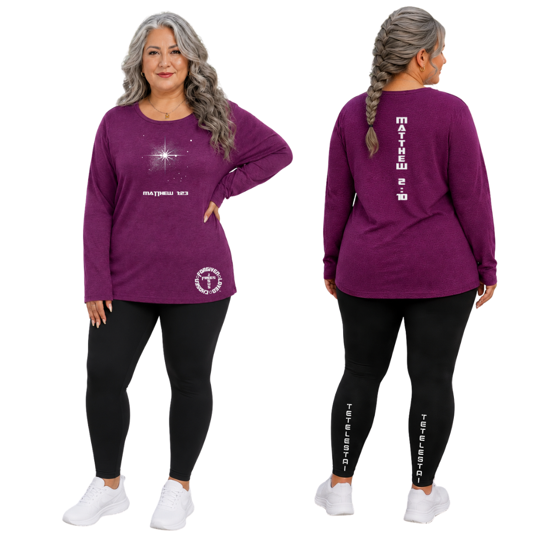 Jesus Frees - Joell Women's Long Sleeve Purple Heather Crew Neck Shirt - 153 Star of Bethlehem