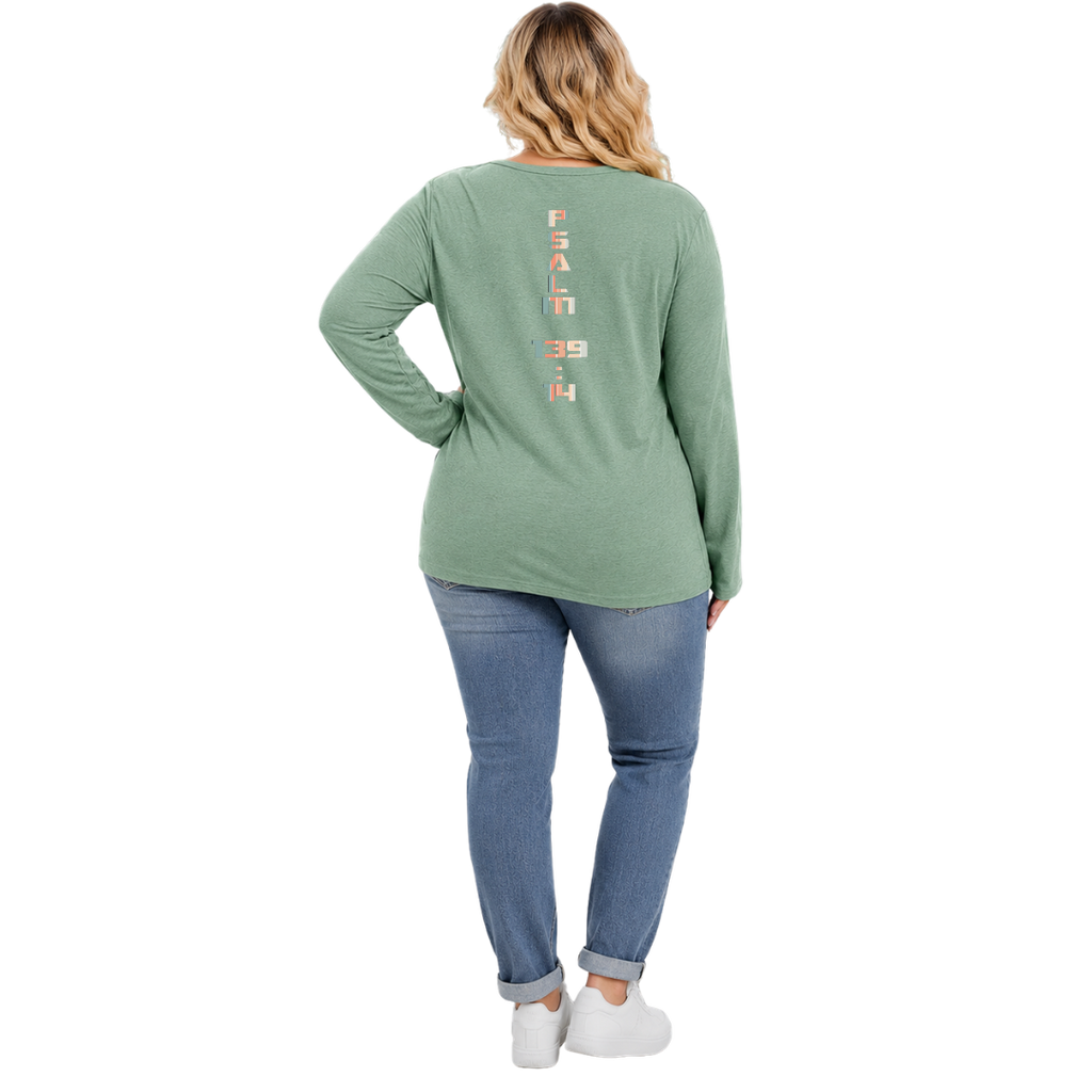 Jesus Frees - Joell Women's Long Sleeve Pastel Green Heather Crew Neck Shirt - 153 Vertical Pastel