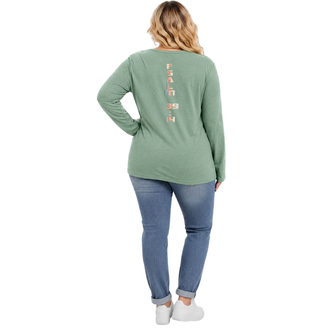 Jesus Frees - Joell Women's Long Sleeve Pastel Green Heather Crew Neck Shirt - 153 Vertical Pastel