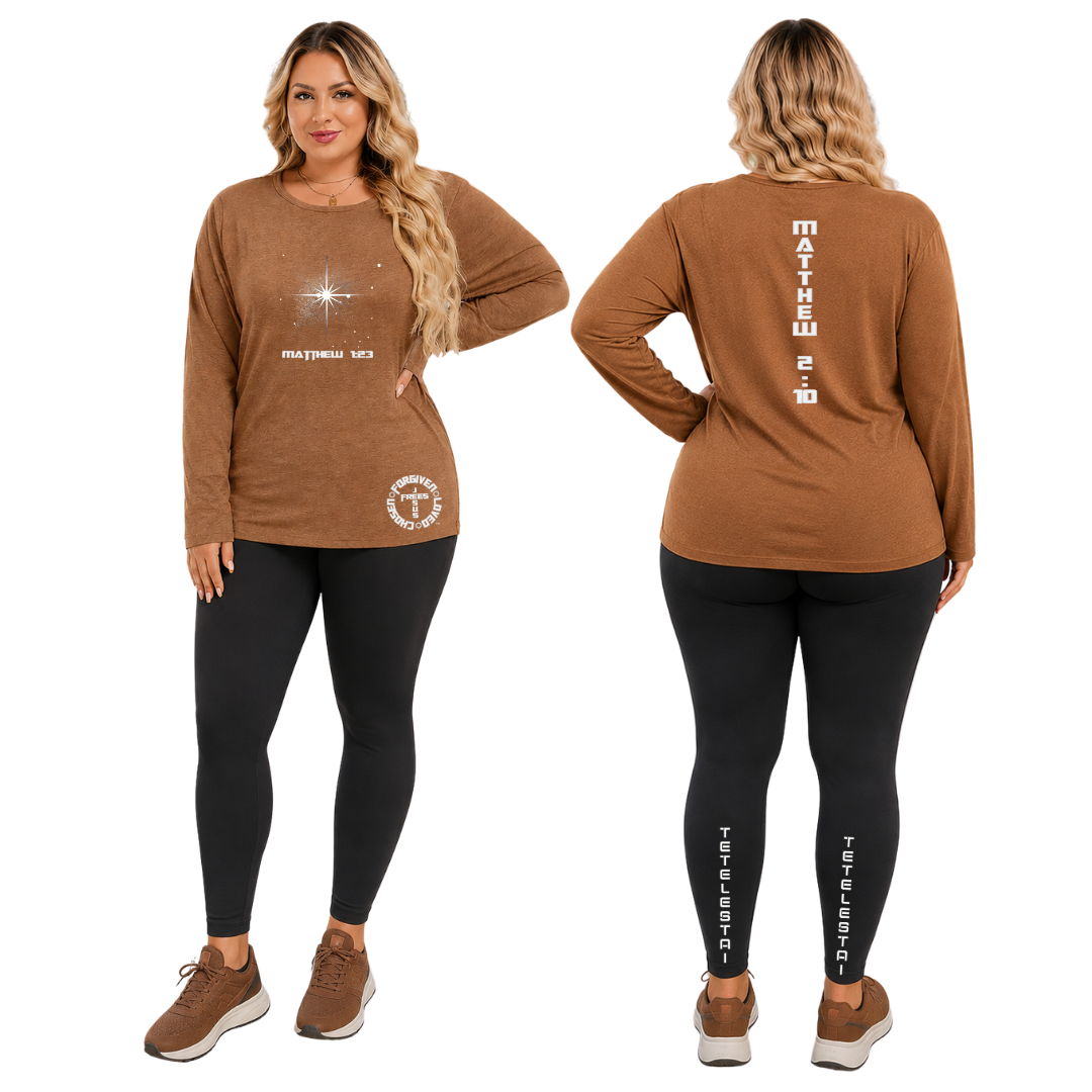 Jesus Frees - Joell Women's Long Sleeve Coffee Heather Crew Neck Shirt - 153 Star of Bethlehem