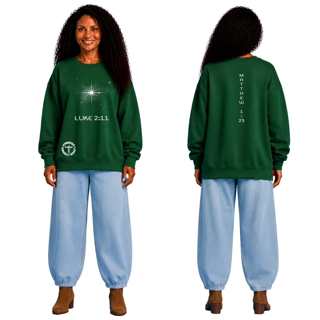 Jesus Frees | Women's Green Christmas Sweatshirt | 303 Star of Bethlehem with Glitter