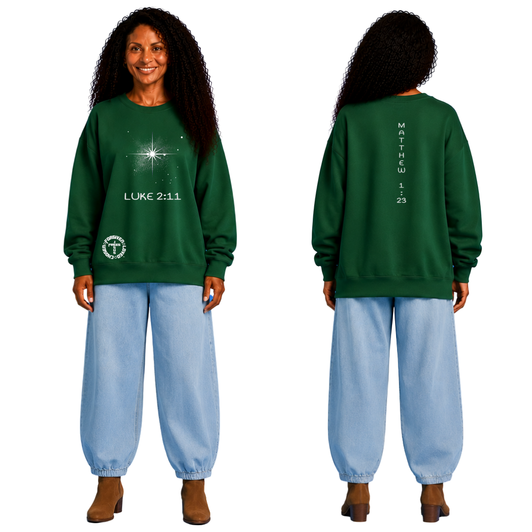 Jesus Frees | Women's Green Christmas Sweatshirt | 303 Star of Bethlehem with Glitter