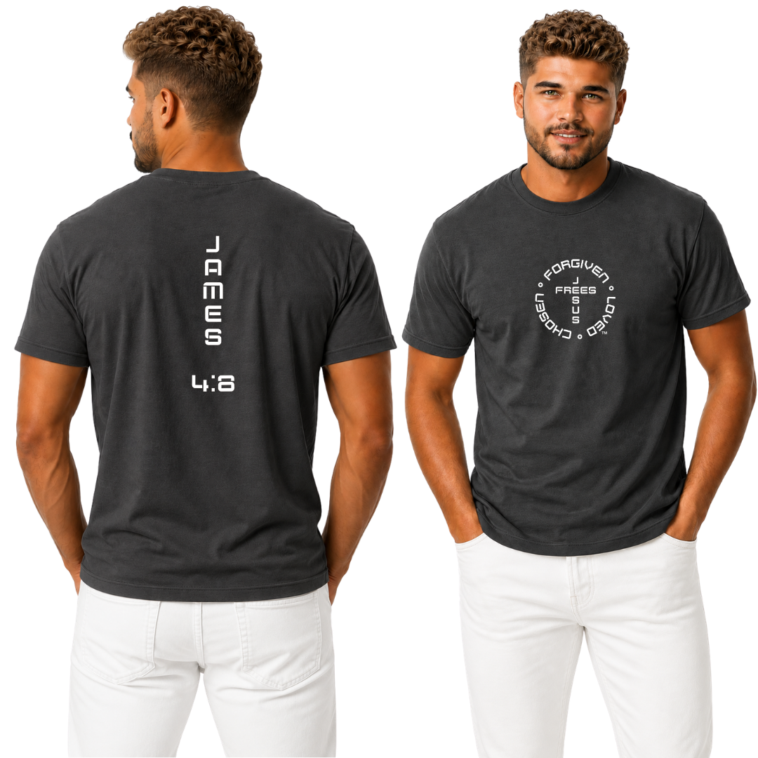Jesus Frees - G20 Charcoal Ultra Cotton Men's T-Shirt - Font 49 White