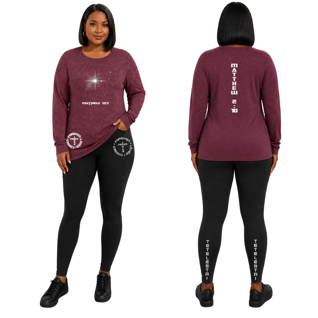 Jesus Frees - Joell Women's Long Sleeve Wild Ginger Heather Crew Neck Shirt - 153 Star of Bethlehem