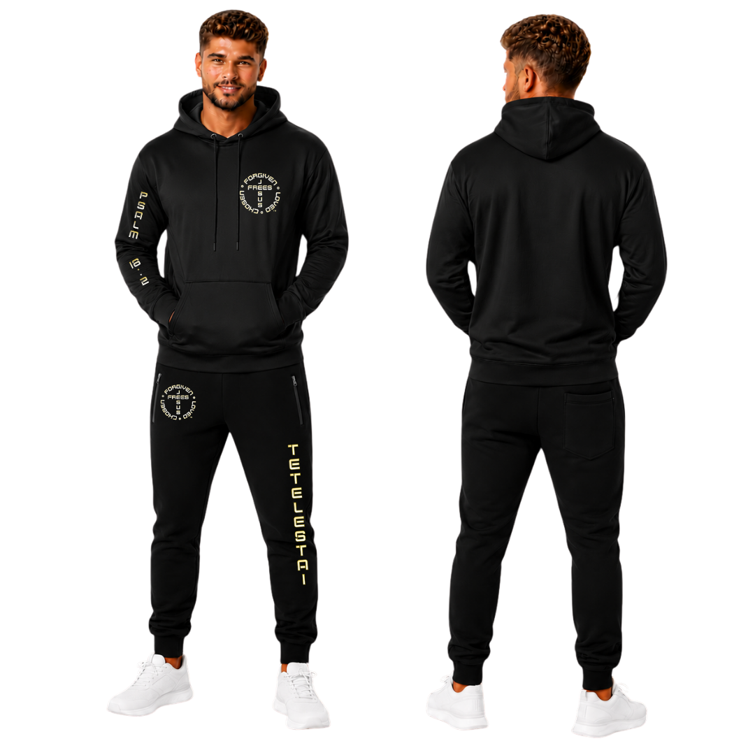 Jesus Frees | Champ Men's Black Jogger Sweatpants | Tetelestai Font 49 Fade