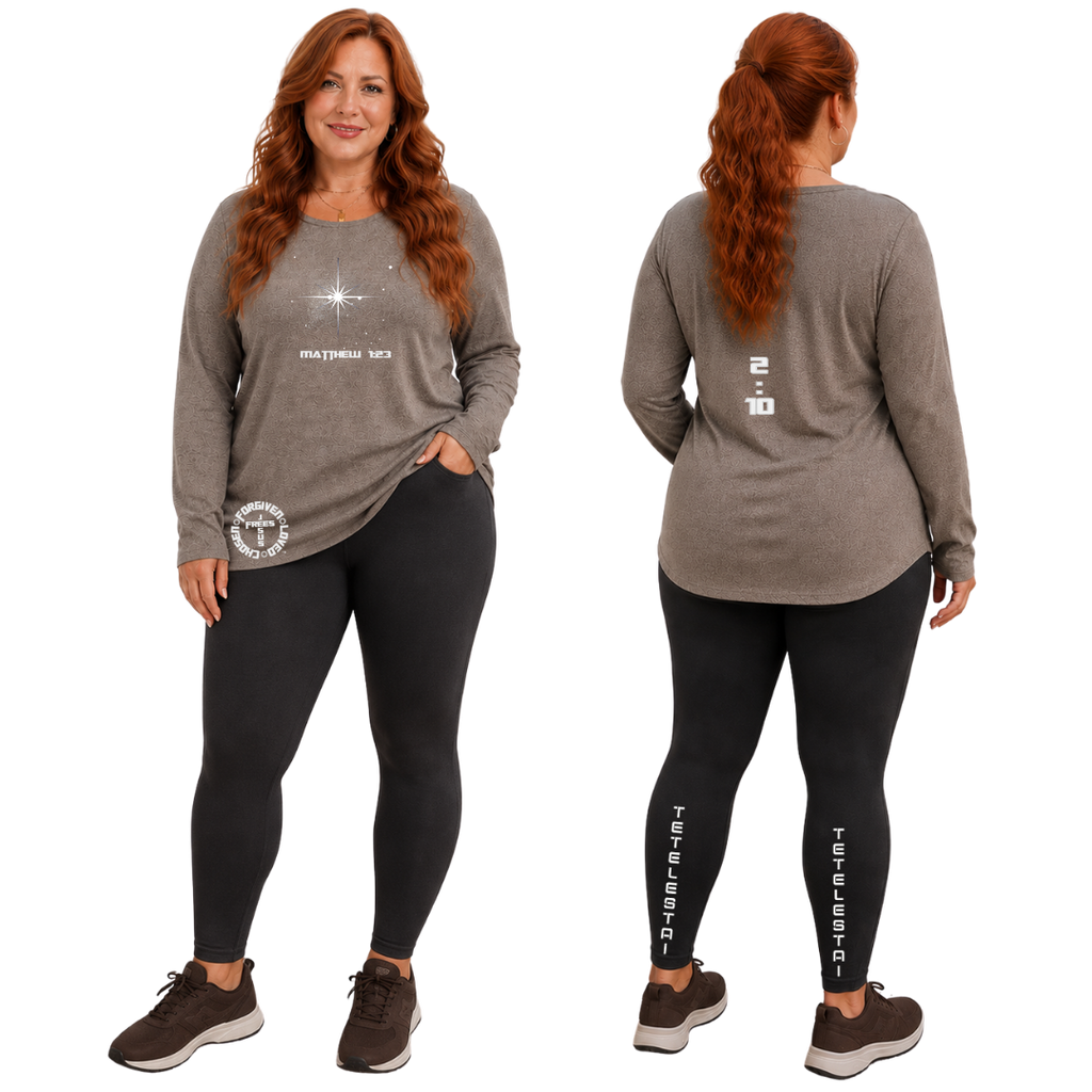 Jesus Frees - Joell Women's Long Sleeve Khaki Heather Crew Neck Shirt - 153 Star of Bethlehem