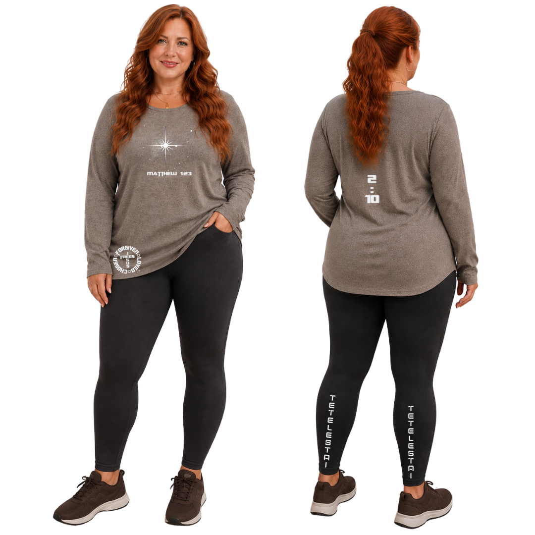Jesus Frees - Joell Women's Long Sleeve Khaki Heather Crew Neck Shirt - 153 Star of Bethlehem