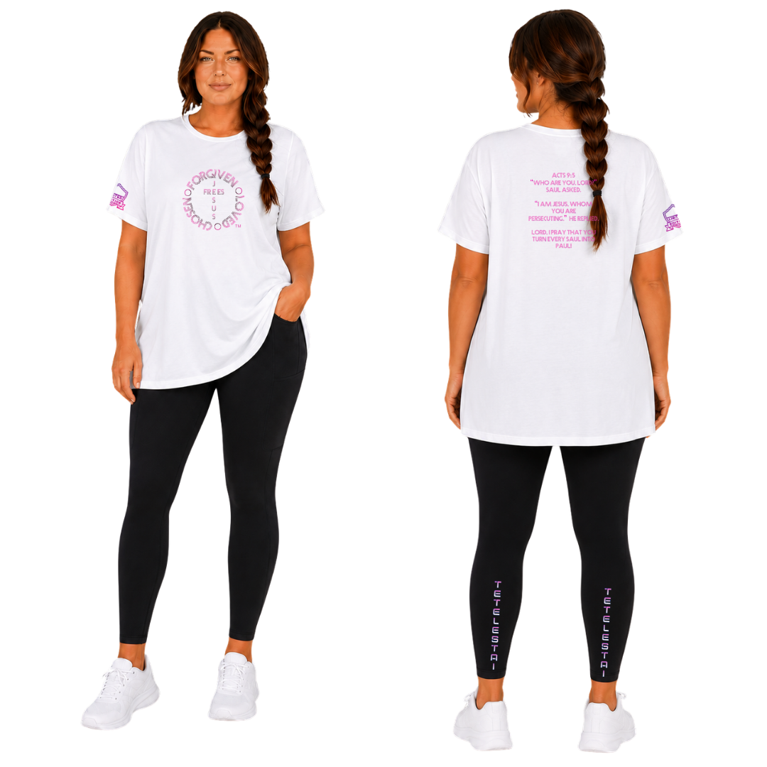 Jesus Frees - G64 Soft Style White Cotton Women's T-Shirt - For the Bold & Courageous - Acts 9:5 + Prayer Font 122 Pink