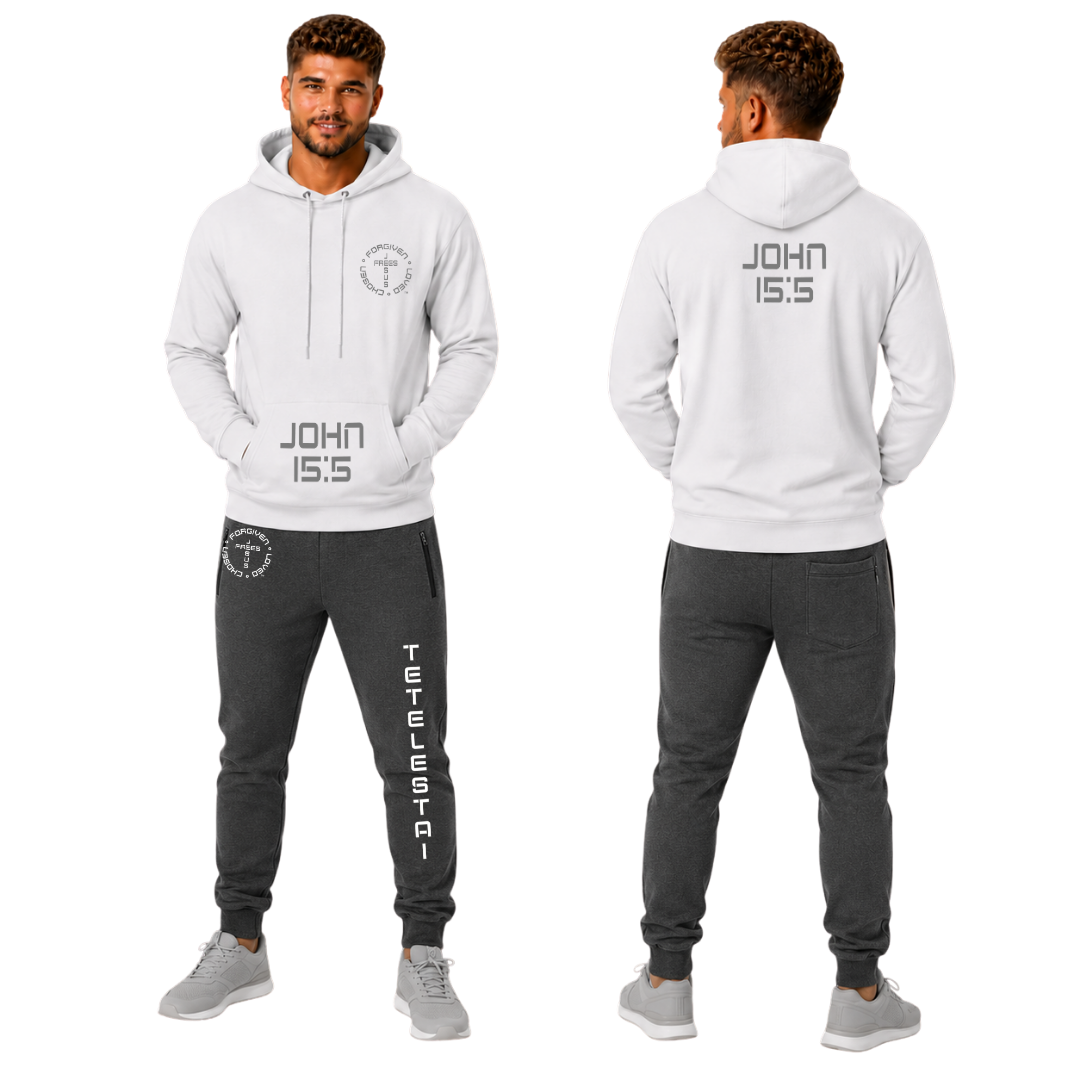 Jesus Frees | Men's White Heavy Cotton Hoodie | Font 49 Gray