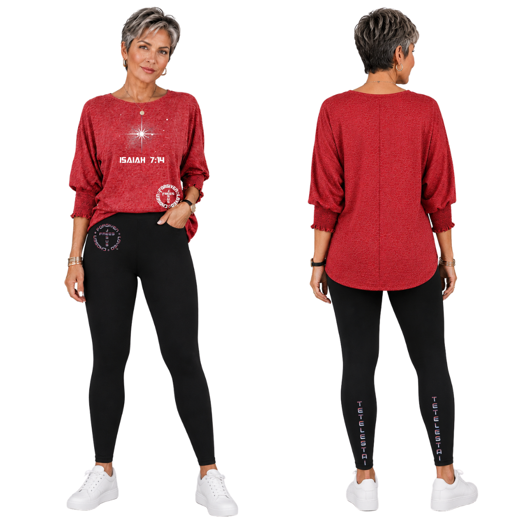 Jesus Frees - DK Women's Boat Neckline 3/4 Elastic Cuff - 153 Star of Bethlehem - Racing Red