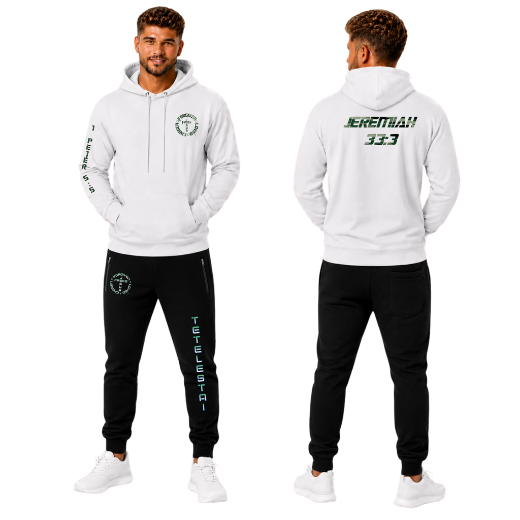 Jesus Frees™ Apparel | Men’s White Scripture Hoodie | Green Camo Font 153 | 50/50