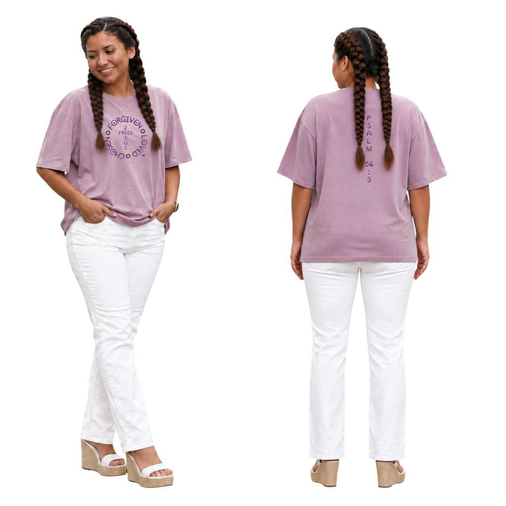 Jesus Frees - SICU Oversized Short Sleeve Women's Shirt - Font 303 Purple -  Psalm 56:3