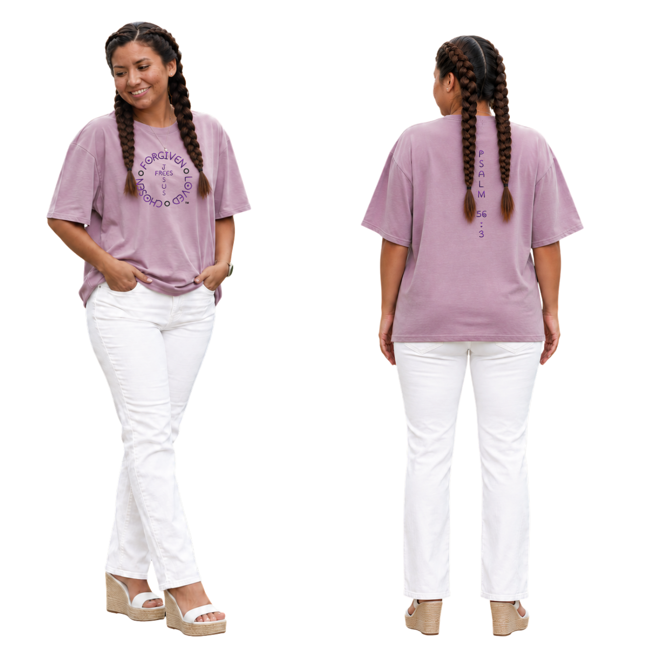 Jesus Frees - SICU Oversized Short Sleeve Women's Shirt - Font 303 Purple -  Psalm 56:3