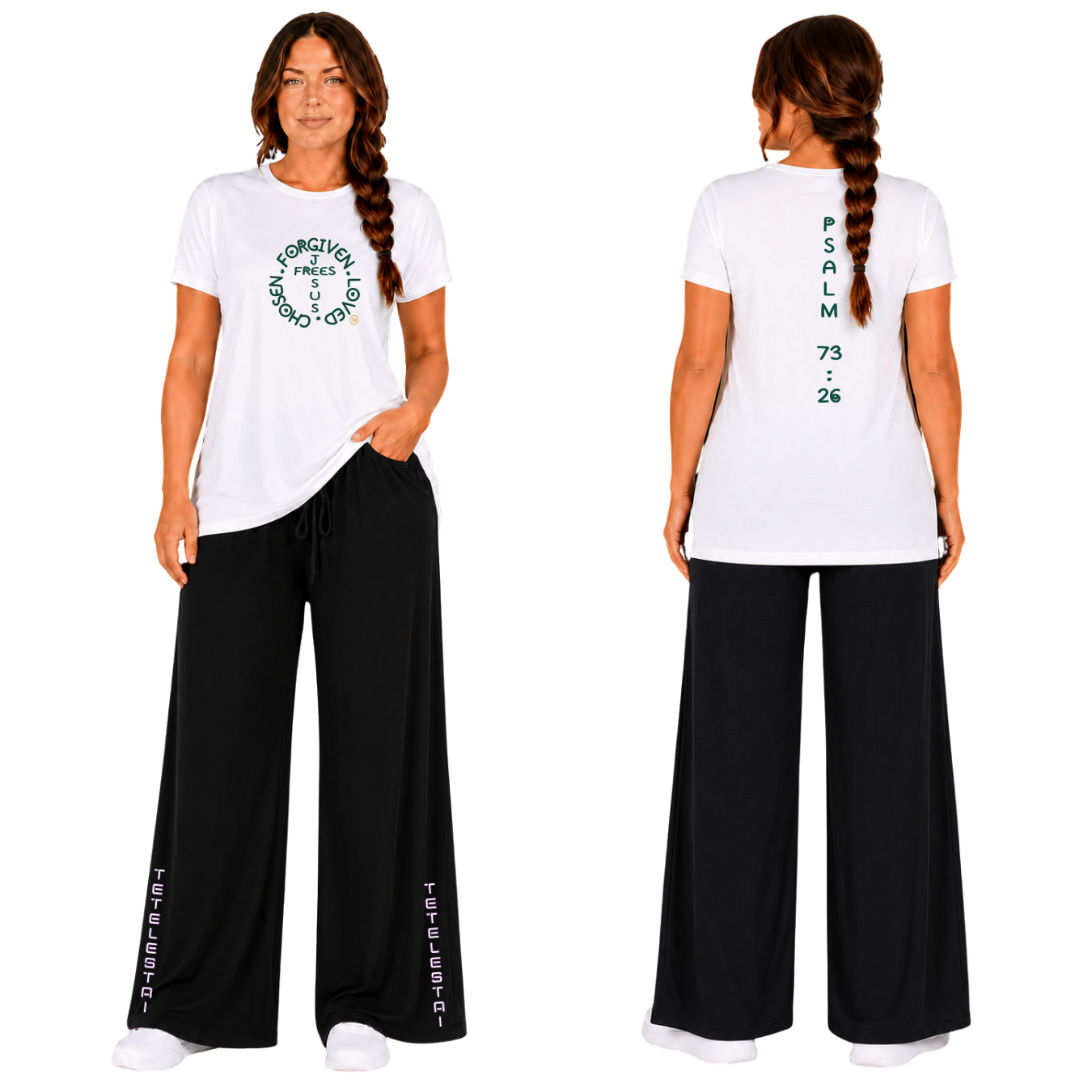 Jesus Frees - G64 Soft Style White Cotton Women's T-Shirt - Font 303 Dark Green