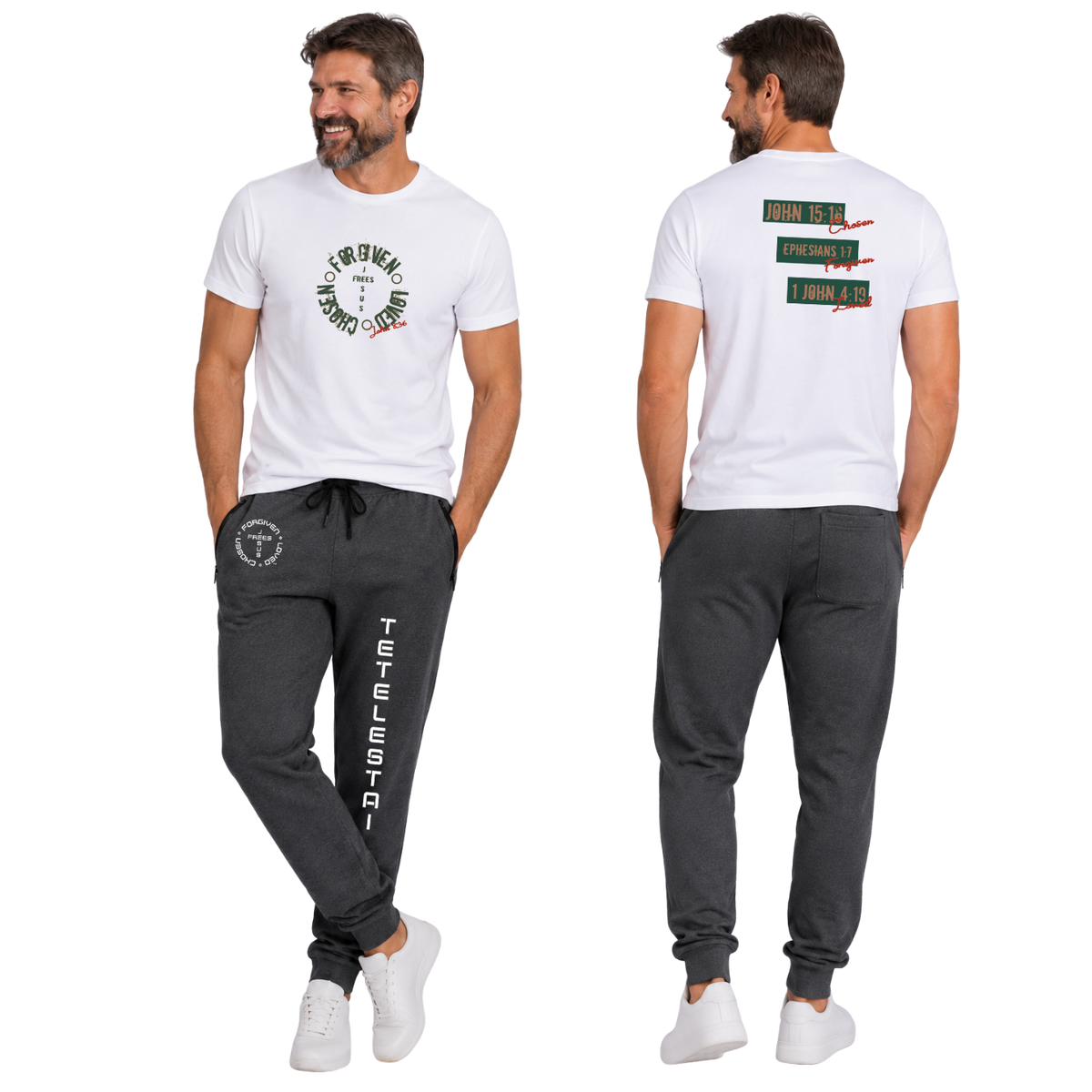 Jesus Frees™ Apparel | Men's Christian Cotton T-Shirt feat Free Chosen Forgiven Loved | G64