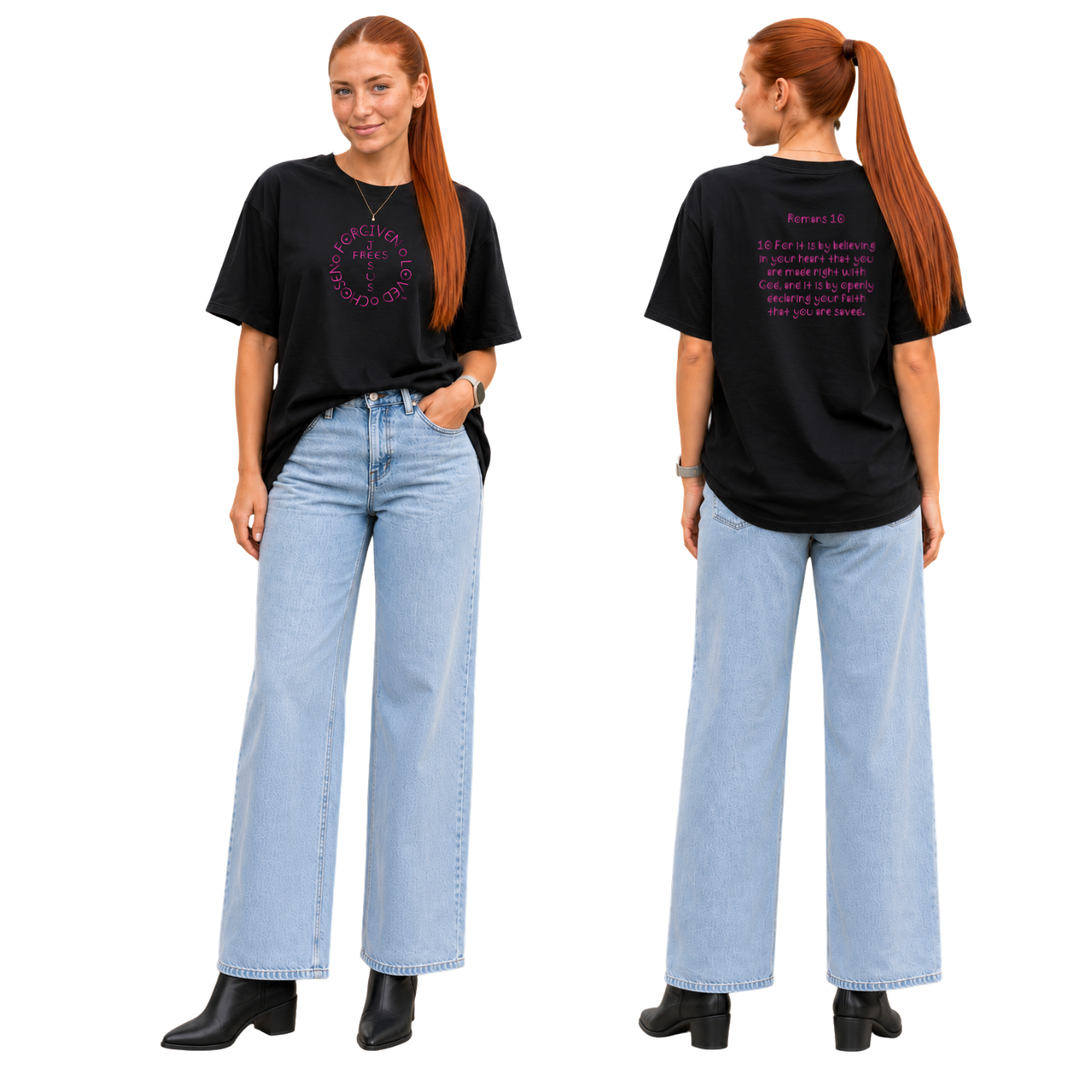 Jesus Frees - SICU Oversized Short Sleeve Women's Shirt - Font 303 Romans 10:10