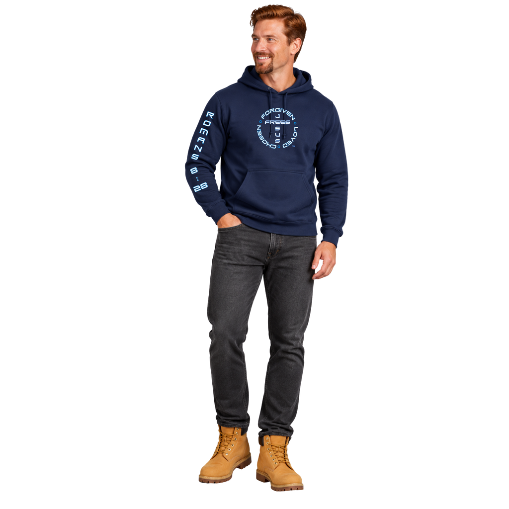 Jesus Frees™ Apparel | Men’s White Scripture Hoodie | White Font 143 | 50/50