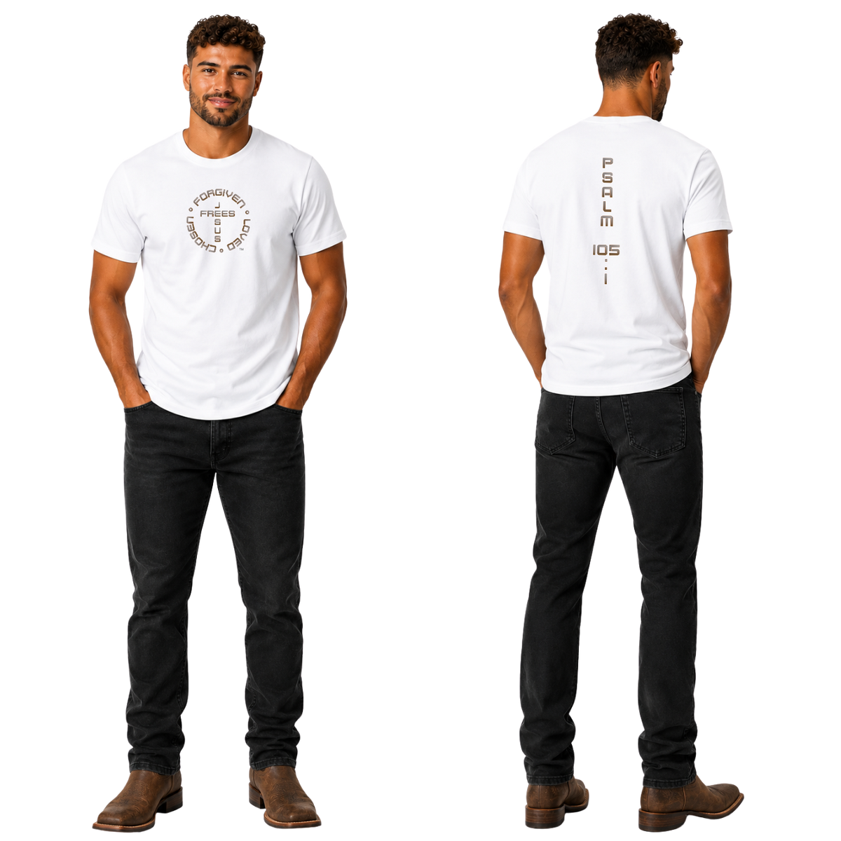Jesus Frees | G20 Military Green Ultra Cotton Men's T-Shirt | Font 49 Brown Gray Fade