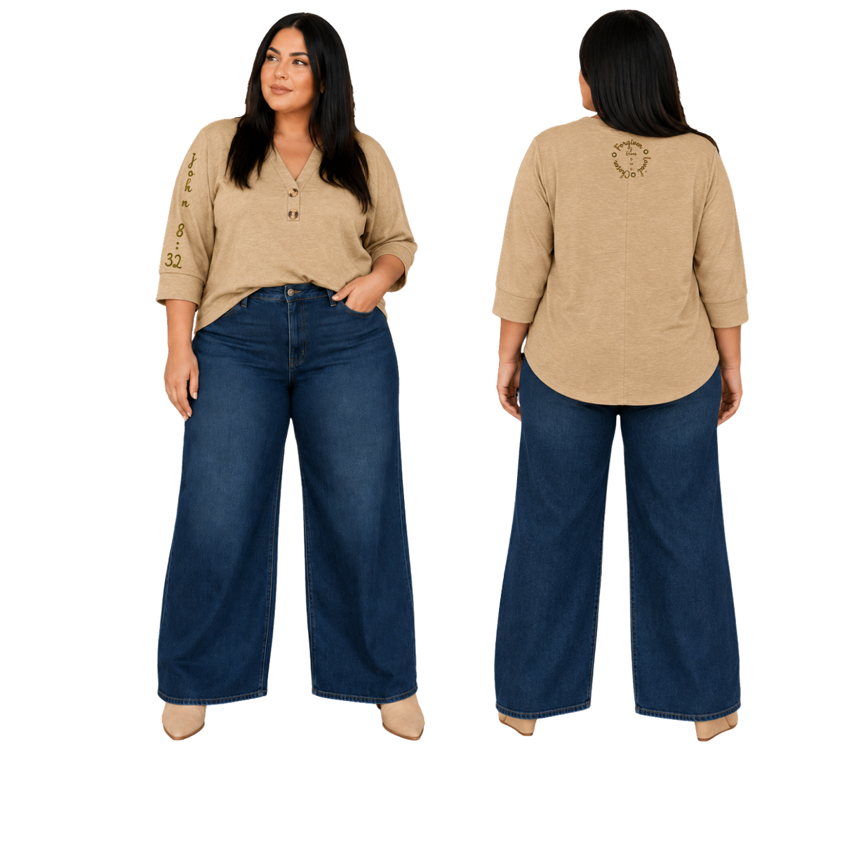 Jesus Frees™ Apparel | Women's Beige Long Sleeve Scripture Shirt | 223 Brown