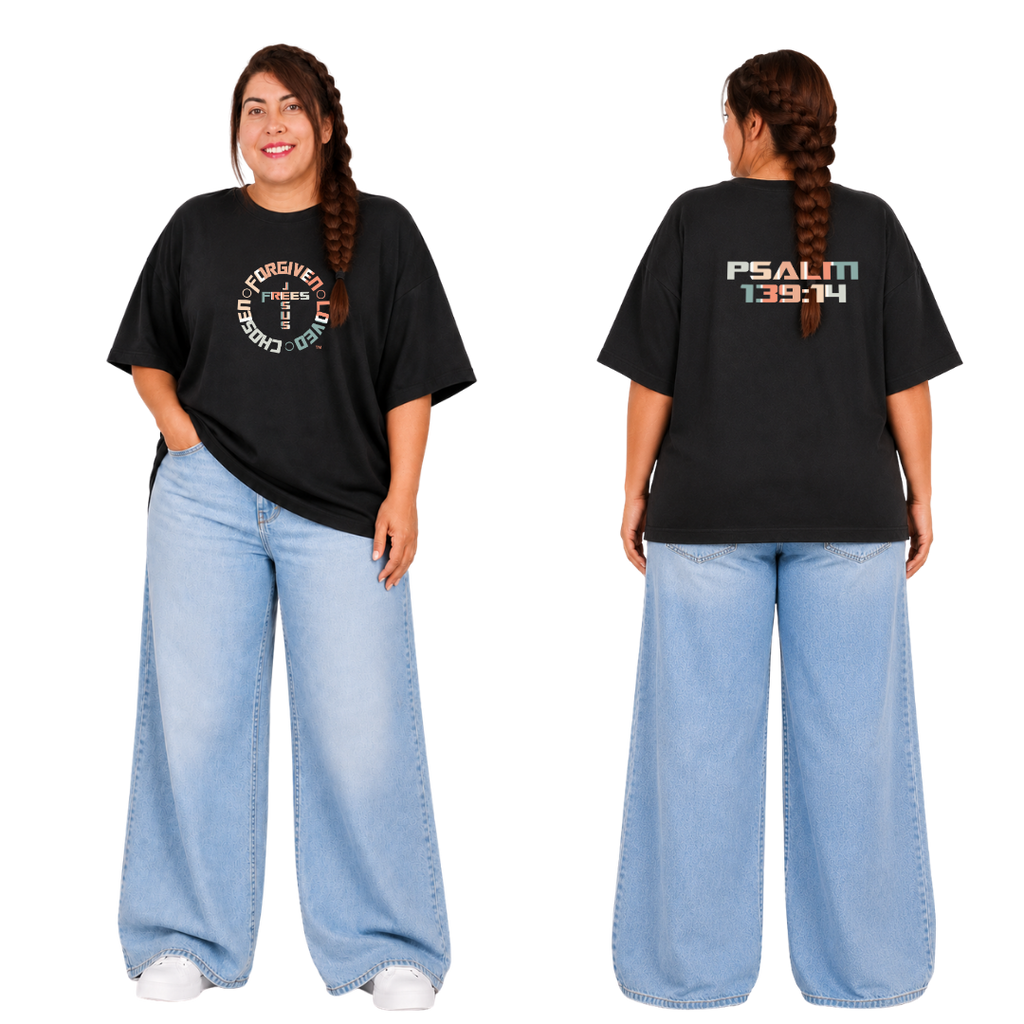 Jesus Frees - SICU Oversized Short Sleeve Women's Shirt - Font 153 Vertical Pastel