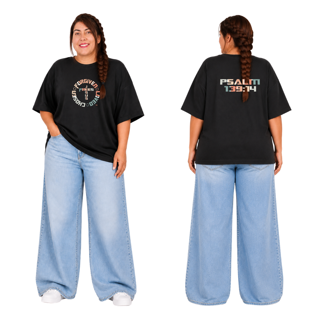 Jesus Frees - SICU Oversized Short Sleeve Women's Shirt - Font 153 Vertical Pastel