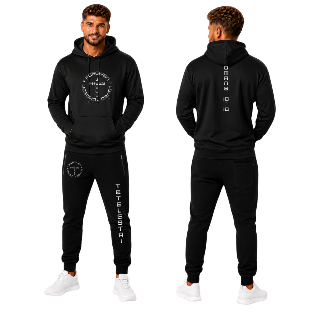 Jesus Frees | Champ Men's Black Jogger Sweatpants | Tetelestai Font 49 Fade