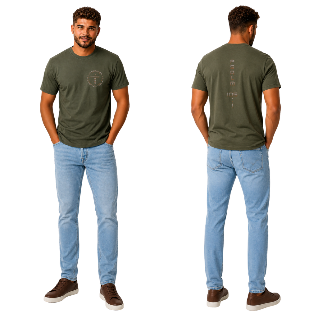 Jesus Frees | G20 Military Green Ultra Cotton Men's T-Shirt | Font 49 Brown Gray Fade