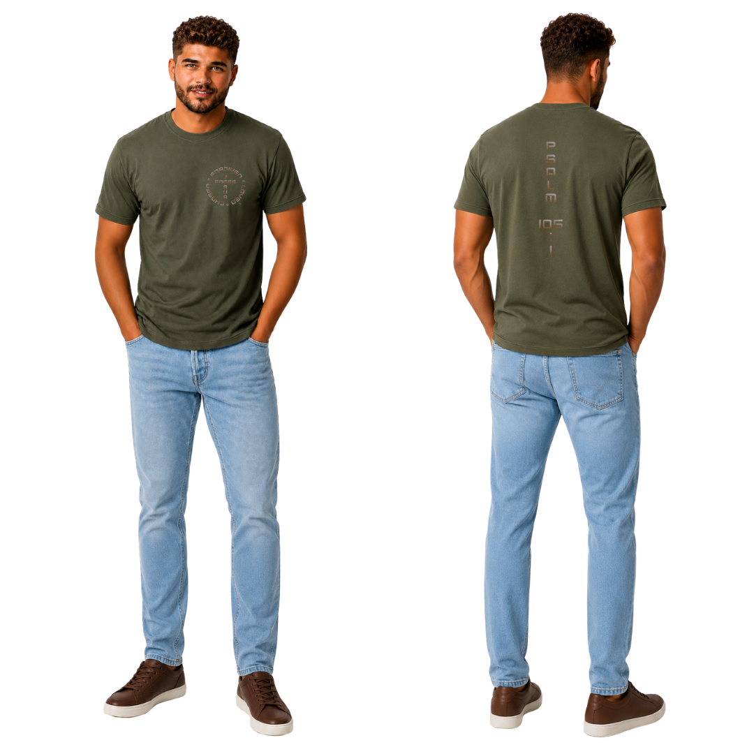 Jesus Frees | G20 Military Green Ultra Cotton Men's T-Shirt | Font 49 Brown Gray Fade