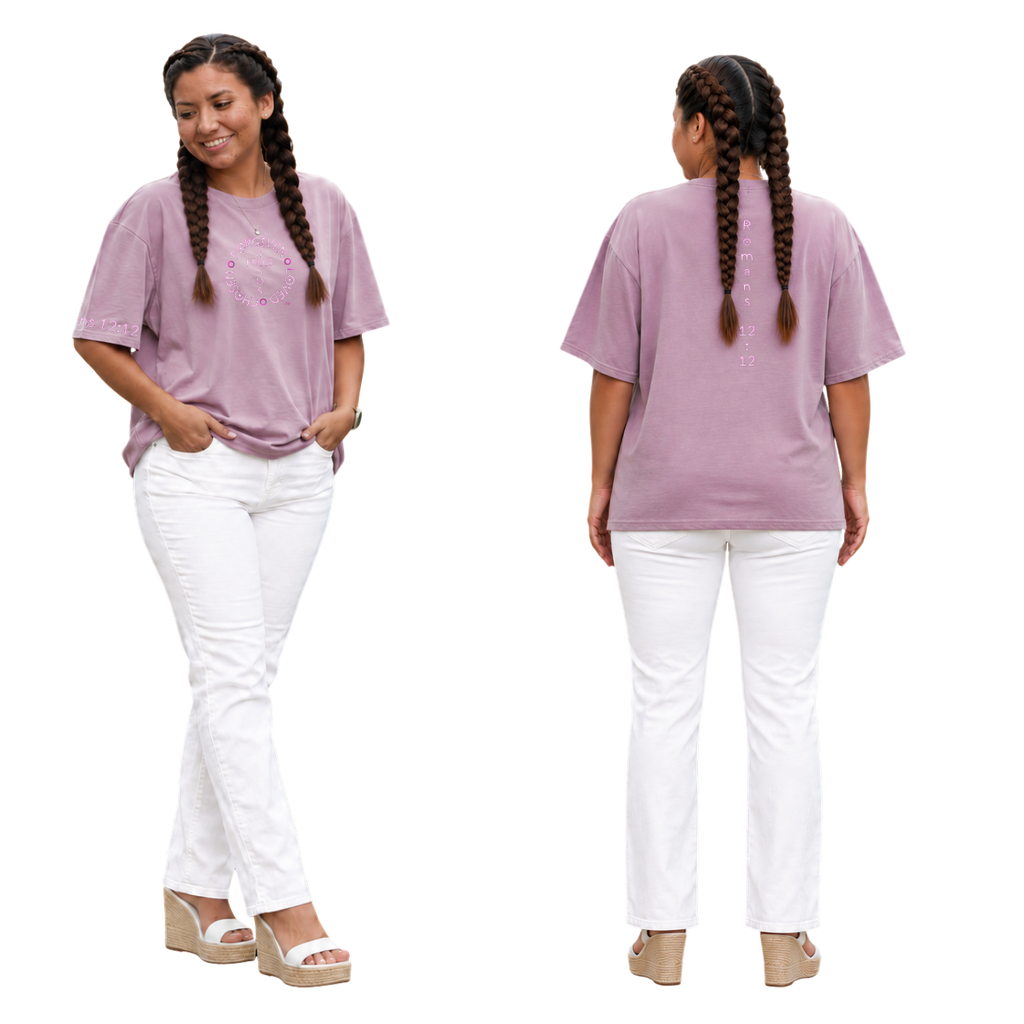 Jesus Frees - SICU Oversized Short Sleeve Women's Shirt - Font 303 White-Pink Romans 12:12