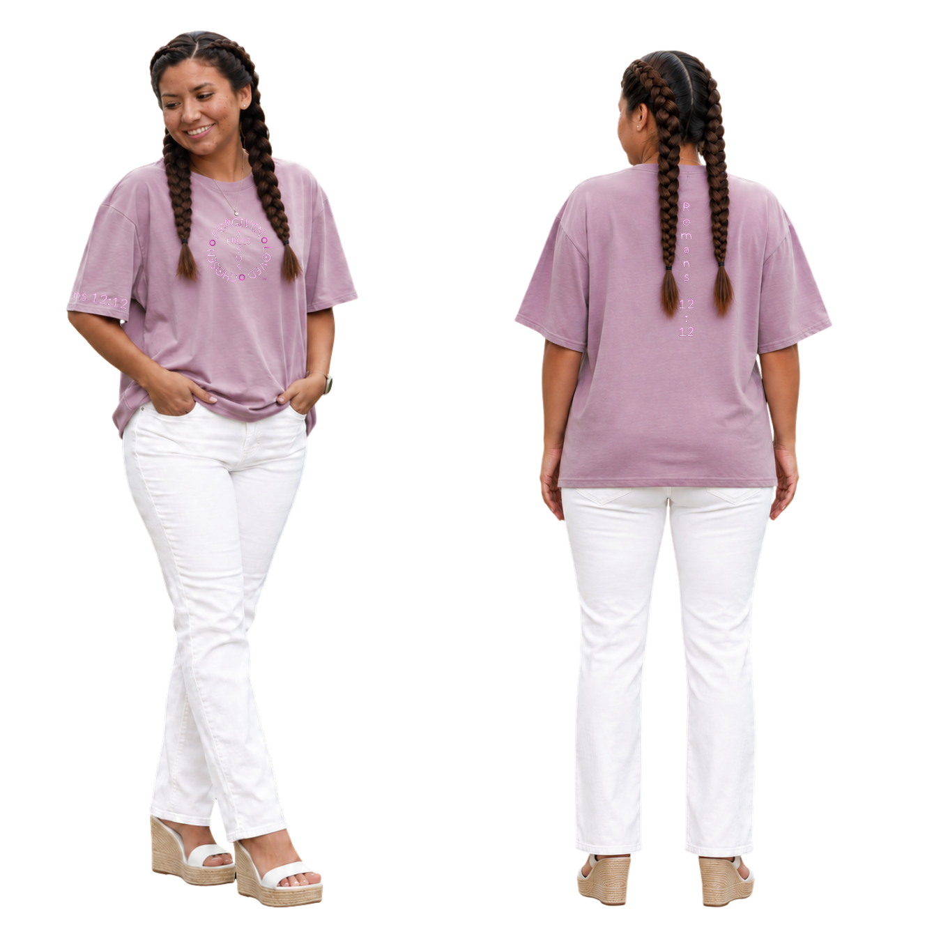 Jesus Frees - SICU Oversized Short Sleeve Women's Shirt - Font 303 White-Pink Romans 12:12