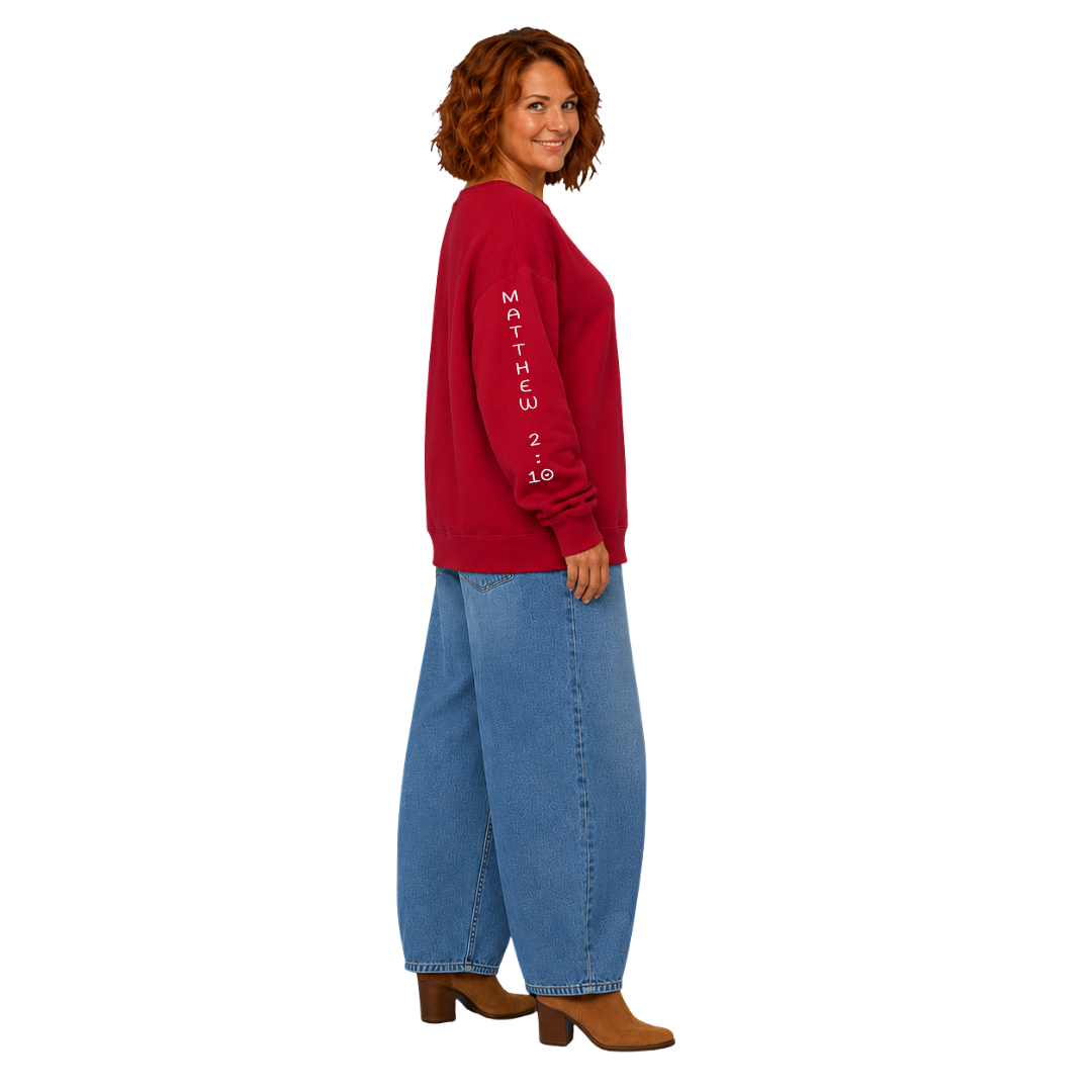 Jesus Frees | Women's Red Christmas Sweatshirt | 303 Star of Bethlehem with Glitter
