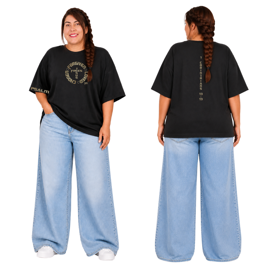 Jesus Frees - SICU Oversized Short Sleeve Women's Shirt - Font 153 Gold